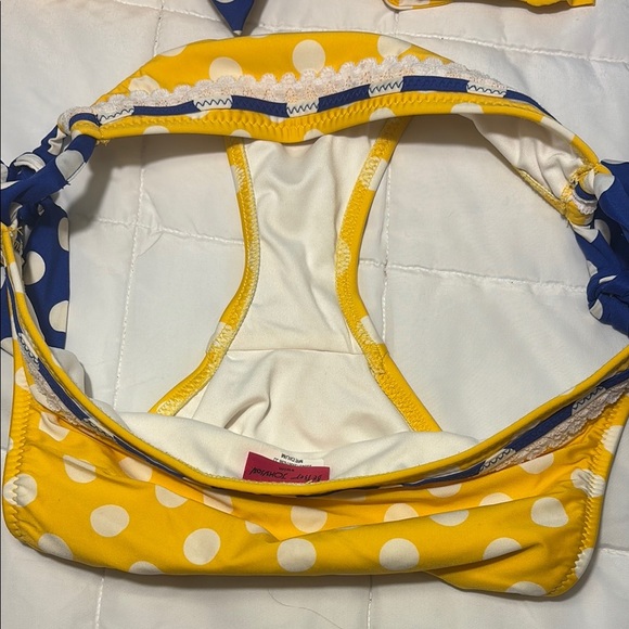 Betsy Johnson RARE Yellow Polka Dot Bikini with Blue Bow - Picture 15 of 16